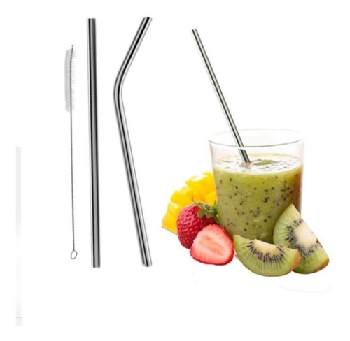 6 Popotes Reciclable Reusable Metalico Limpiador Ecologico