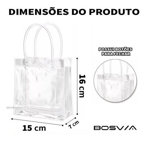 50 Sacolas De Presente Com Alça Transparente Fiestas 15x16x7