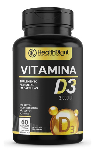 Vitamina D3 2000ui 60 Caps 500mg Healthplant