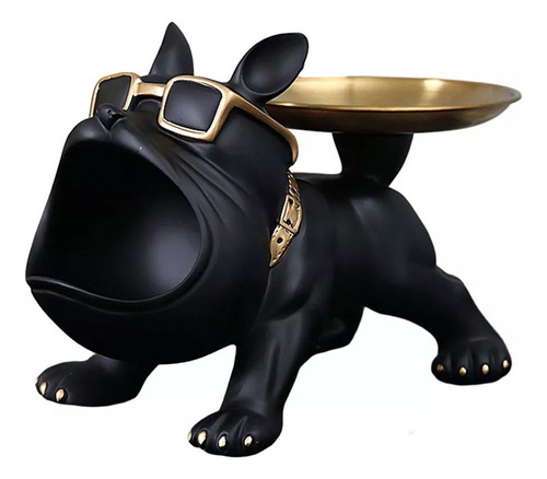 Escultura De De, Figurita De Perro De Resina Con Bandeja, Color Negro