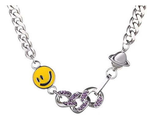 Injoehom Smile Face Collar Para Hombres Mujeres Silver Cub 