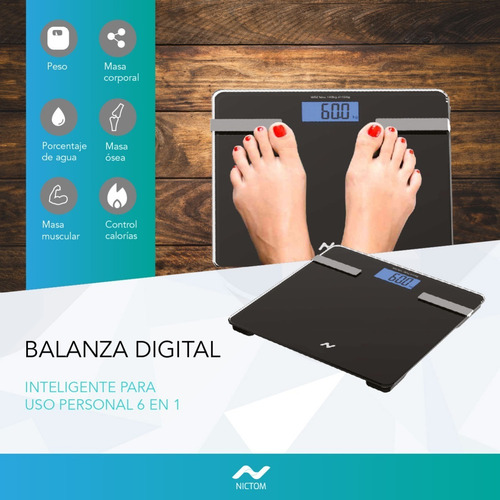 Imagen 3 de 6 de Balanza Digital Personal Nictom Bp02 Negra, Hasta 180 Kg