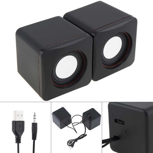 Parlantes Multimedia Stereo Usb Corneta Bafles 3.5mm Color Negro