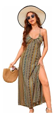 Vestido Largo Con Tirantes Etnic Espalda Cruzada