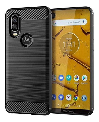 Funda Tpu Fibra Carbono Rugged Para Motorola One Vision