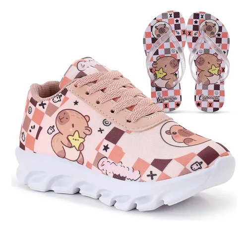 Kit Tênis Infantil Capivara Menina + Chinelo Infantil