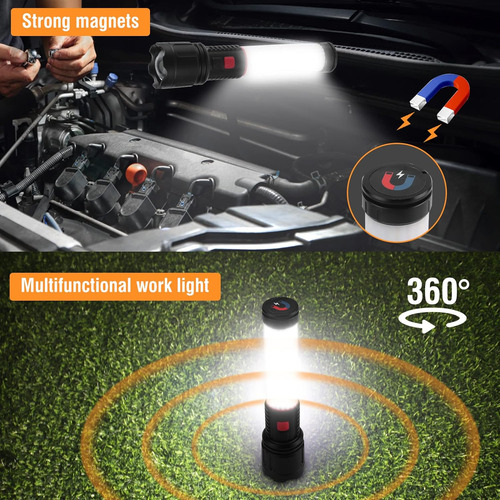 Linterna Led Recargable Con Luz Lateral De 360 Grados, Más B