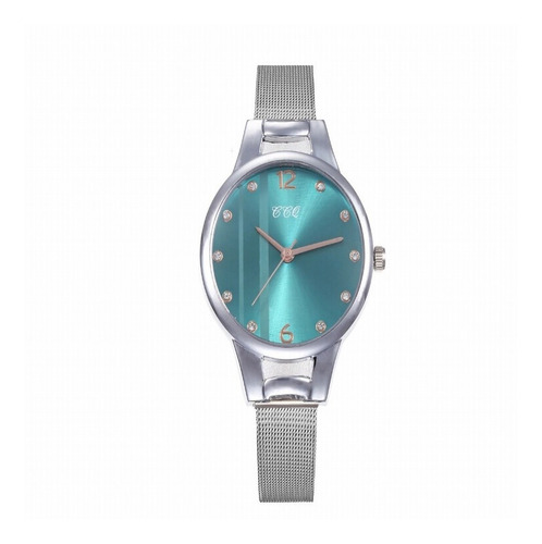 Reloj Plateado Con Tablero Azul Doble Linea