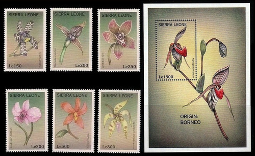 Flora - Orquídeas - Sierra Leona - Serie + Block Mint