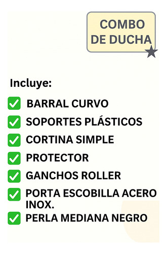 Combo Barral Curvo 1x1 Cortina Protector Alfombra Escobilla Venecita Gris