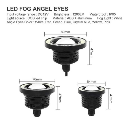Imagen 3 de 9 de X2 Foco Neblinero Led Ojos De Ángel Blanco Y Aro Azul 89mm