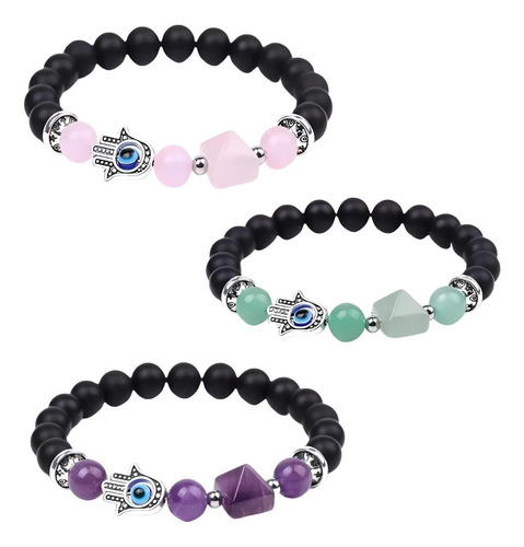 Pulsera Fatima Cuarzo Amatista Piramide Ojo Turco Chakras