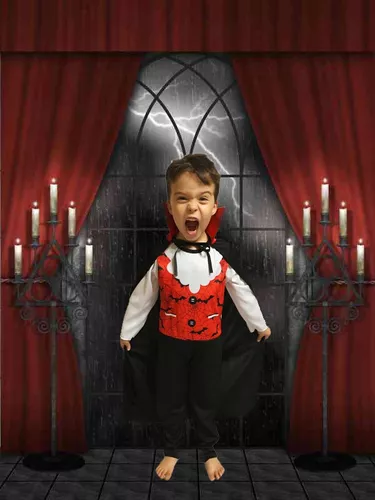 Fantasia Drácula Vampiro Halloween Infantil Barato + Capa