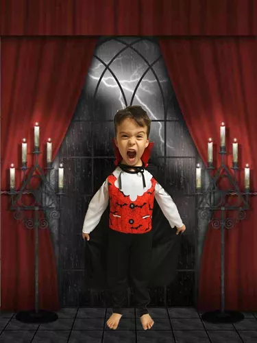 Fantasia Infantil Menino Vampiro Halloween Luxo com 5 peças