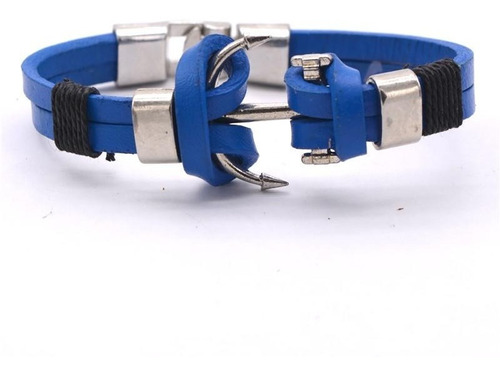 Pulsera De Caballero Ancla De Cuero Azul Elegante Y Juvenil