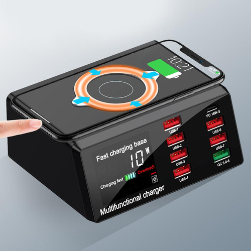 Estación De Carga Inalámbrica Cargador Usb Múltiple 8