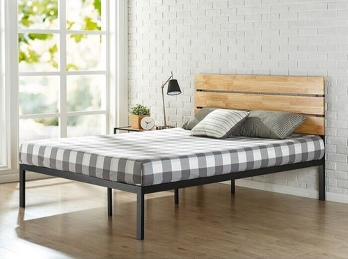 Cama Hierro Madera Estilo Industrial 