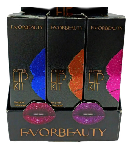 Gama 12 Colores Labial Con Glitter Indeleble Con Fijador Rosa