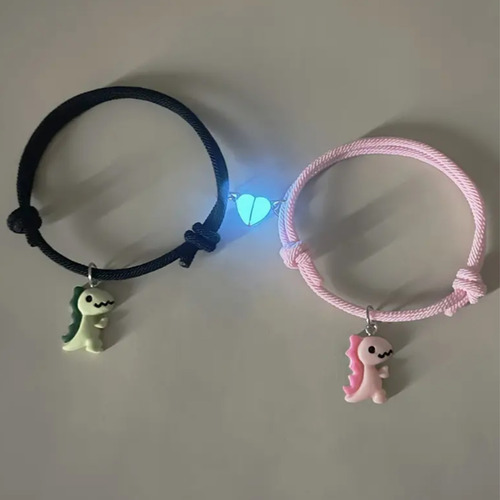 Pulsera En Pareja Lindos Dinosaurios Corazón Imán Brillante Blanco 16 Cm 16 Cm