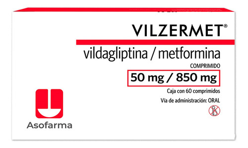 Vilzermet Comprimido 850 Mg/50 Mg, 60 Comprimidos
