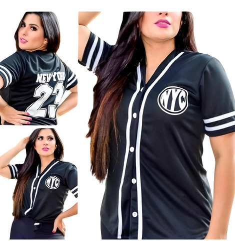 Blusão Camisetao Camisa Botão Baseball Feminino Nyc Skate