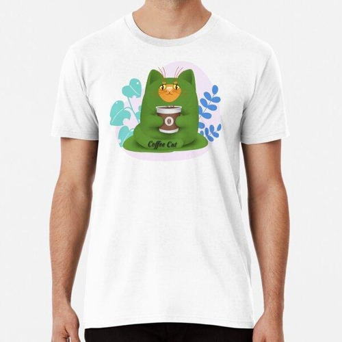 Remera Coffee Cat #62, Green Body, Abyssinian Kitty Face ALG