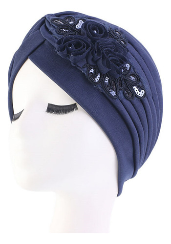 Gorro Doblado Con Forma De Turbante Con Lentejuelas Y Flores