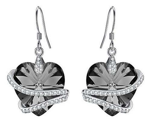 Aretes Anzuelo - 925 Sterling Silver Cz Love Heart Ribbon Ho