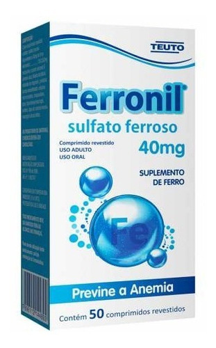 Sulfato Ferroso 40mg - 50 Comprimidos Ferronil Suplemento 