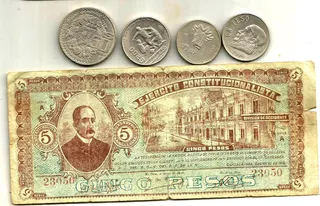 Monedas Con Billete De Revolucion Muy Viejo