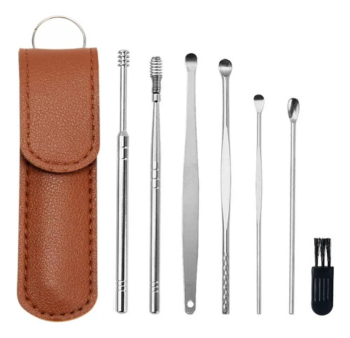 Set 6 Herramientas De Acero Limpieza Oido + Estuche 