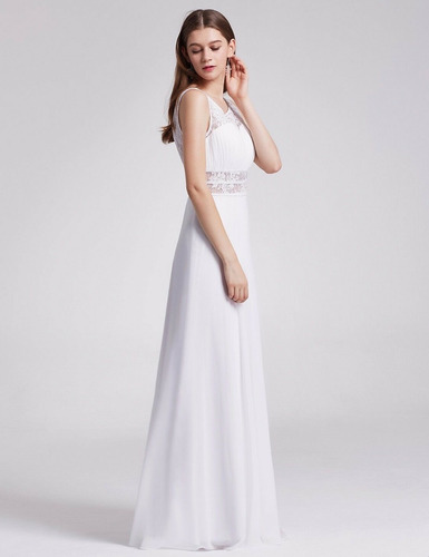 Vestido Novia Fiesta Gasa Encaje Blanco Importado