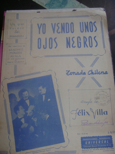 Partitura Piano Yo Vendo Unos Ojos Negros Tonada Chilena 272