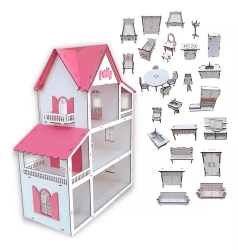 Casinha de Bonecas Infantil em Madeira MDF Casa de Brinquedo 2