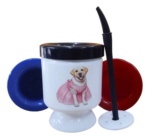 Mate Plastico Perro Labrador Vestido Princesa Dibujo M2