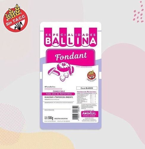 Pasta Fondant Ballina X 500 Gr Sin Tacc Para Baños O Relleno