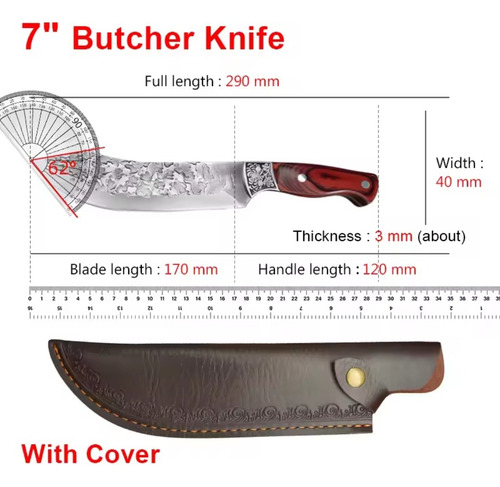 Cuchillo Forjado Acero Inoxidable Mango Madera Con Funda