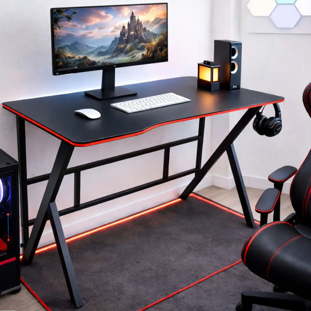 Escritorio Gamer EOLAND de 100x60 cm Negro para Oficina y Estudio