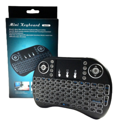 Mini Teclado Sem Fio Tv Box E Smart Tv Iluminado Com Led Cor do mouse Preto Cor do teclado Preto