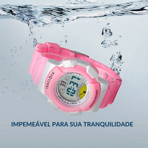Relogio Infantil Feminino Kids Digital Rosa Isaclock Resistente Criança Menina Irf001