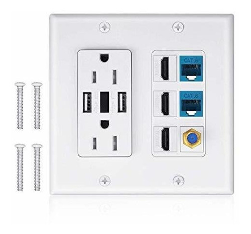 2 Power Outlet 15a With Dual 3 6a Usb Charger Port Wall...