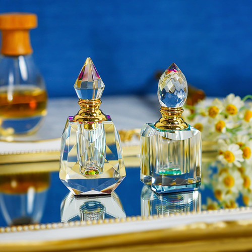 Yu Feng 2 Botellas De Perfume De Cristal Vintage Art Deco Va