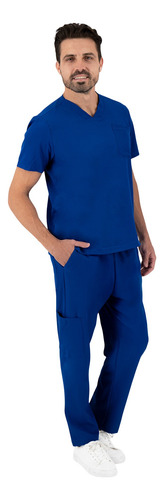 Pijama Quirúrgica Hombre Pantalón Recto Antifluido Royalblue Blanco M