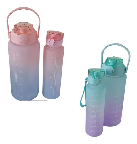 Pack Botellas Agua Motivacional De 2 Litros Y 1 Litro Kawaii