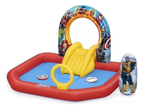 Alberca Infantil Inflable Avengers Con Resbaladilla Bestway Color Multicolor