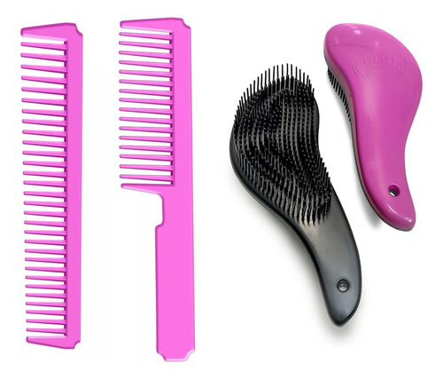 Kit Mágico Escova Mágica Desembaraçar Cabelo E Pentes Cor Pink