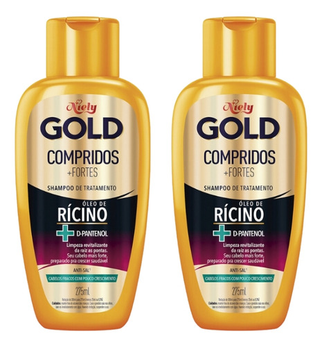  Shampoo Niely Gold 275ml Compridos + Fortes - Kit C/2un