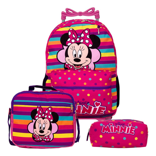 Kit Mochila Escolar Juvenil Menina Rosa Minnie 3 Pçs Toys 2u