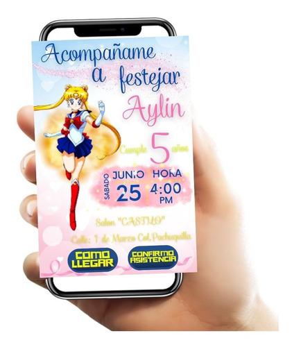 Invitación Sailor Moon Disney Digital Interactiva Cumpleaños