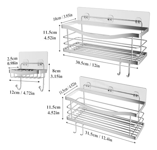 Cesta Adhesiva Para Ducha Con 4 Ganchos Plateado